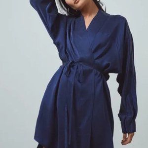 LUNYA Deep Blue Washable 100% Silk Robe XS / S